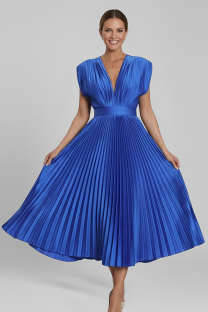 Women's Dress with V Neck and Pleated Skirt
