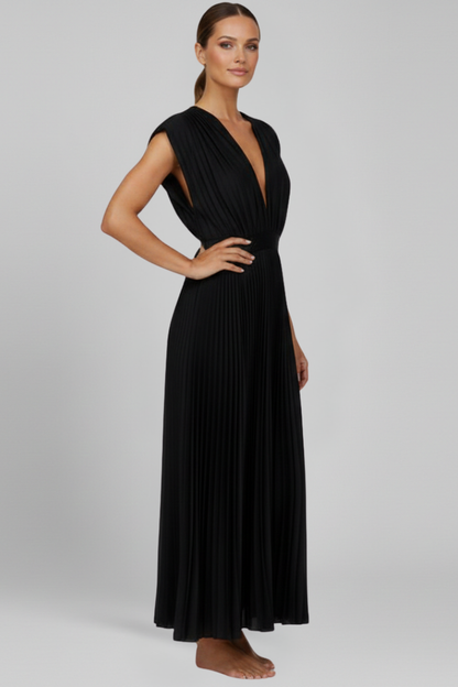 Women's Dress with V Neck and Pleated Skirt