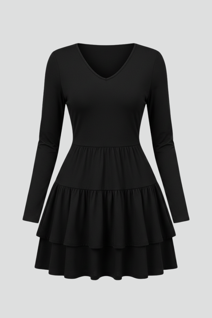 Women's Dress with V Neck and Tiered Skirt