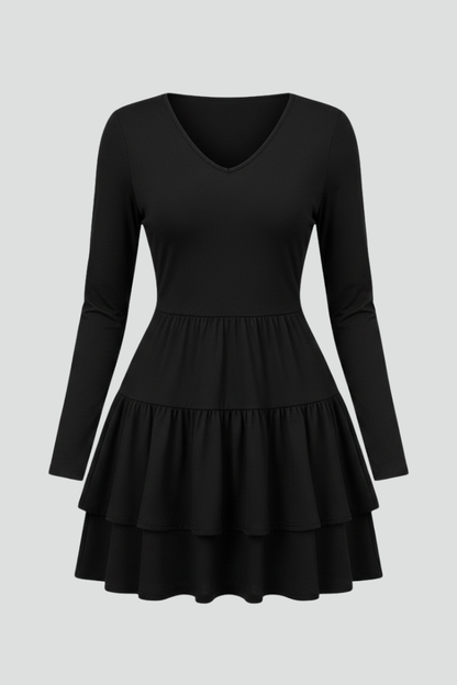 Women's Dress with V Neck and Tiered Skirt