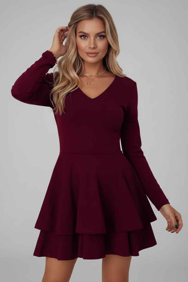 Women's Dress with V Neck and Tiered Skirt