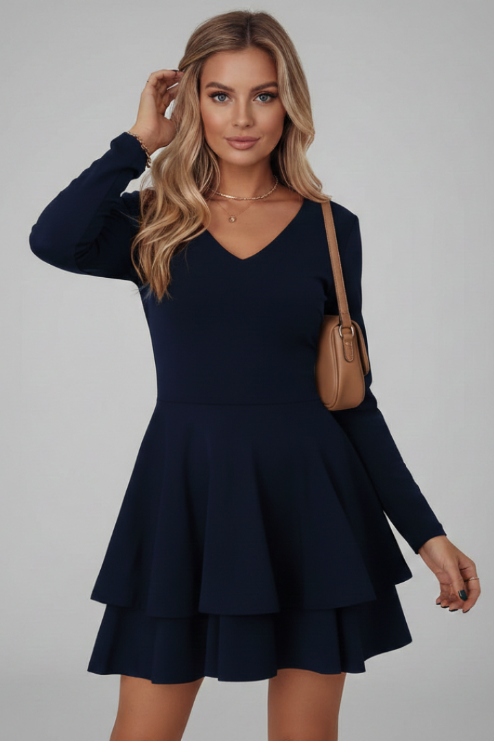 Women's Dress with V Neck and Tiered Skirt