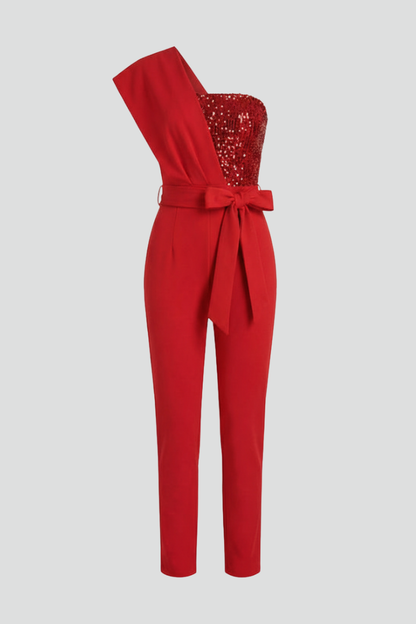 Women's Jumpsuit with One-Shoulder Neckline and Tied Waist