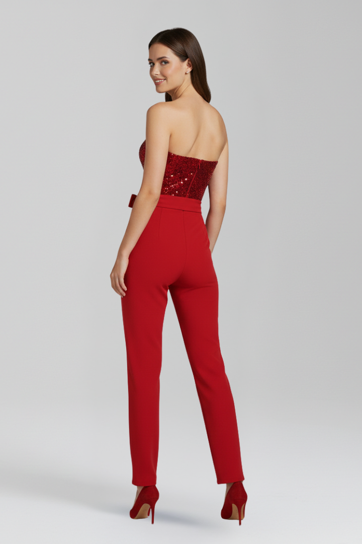 Women's Jumpsuit with One-Shoulder Neckline and Tied Waist