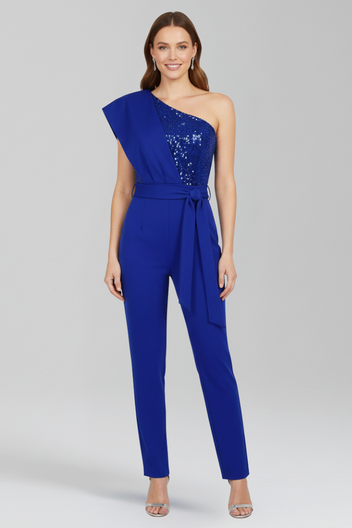 Women's Jumpsuit with One-Shoulder Neckline and Tied Waist