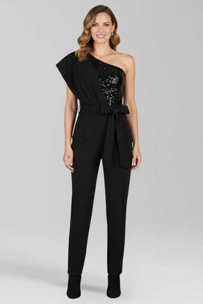 Women's Jumpsuit with One-Shoulder Neckline and Tied Waist