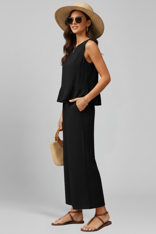 Women's Jumpsuit with Round Neckline and Ruffled Hem