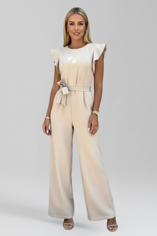 Women's White Jumpsuit with Round Neckline and Wide Legs