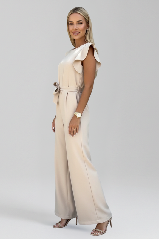 Women's White Jumpsuit with Round Neckline and Wide Legs