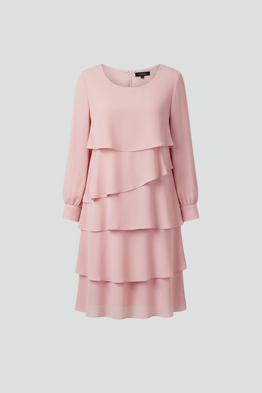 Women's Layered Dress with Long Sleeves and Tiered Skirt