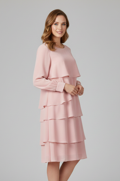 Women's Layered Dress with Long Sleeves and Tiered Skirt