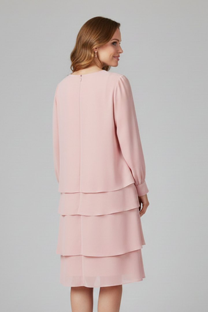 Women's Layered Dress with Long Sleeves and Tiered Skirt