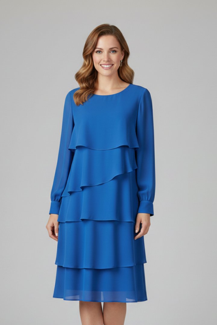 Women's Layered Dress with Long Sleeves and Tiered Skirt