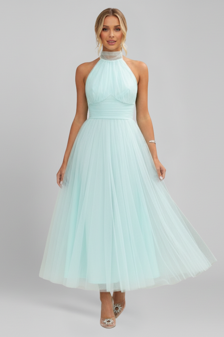 Women's Maxi Dress with Halter Neck and Layered Skirt