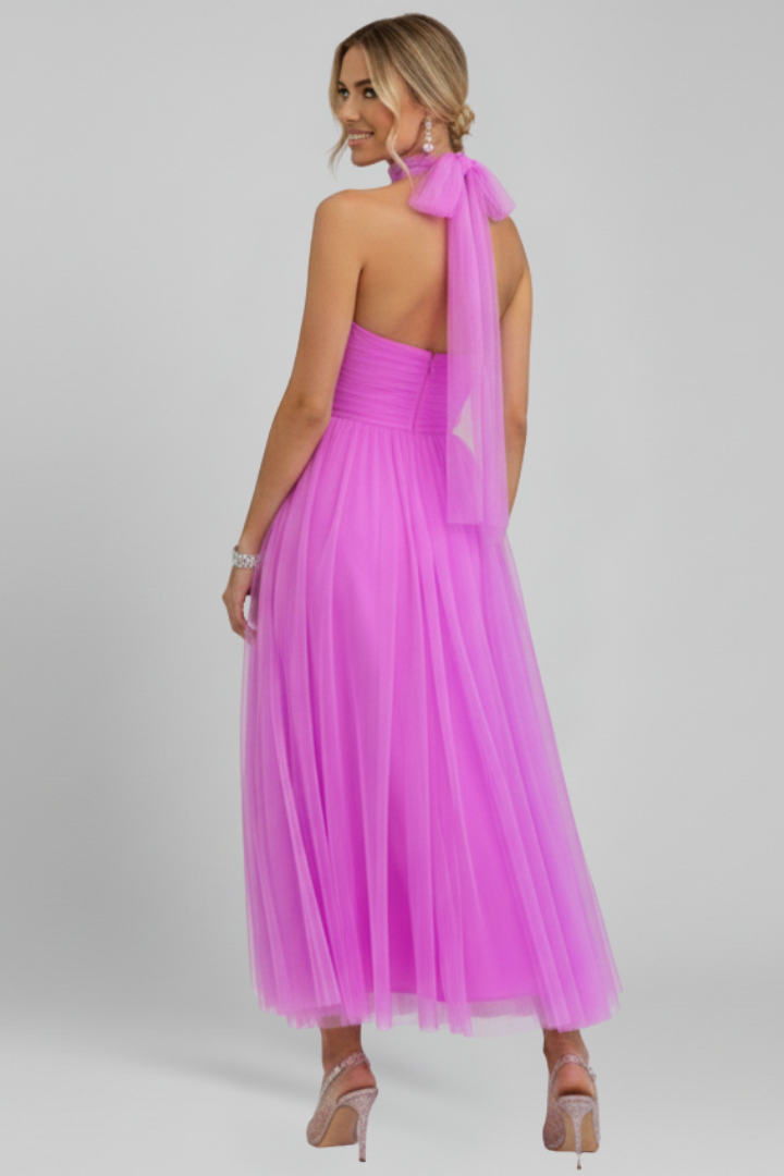 Women's Maxi Dress with Halter Neck and Layered Skirt