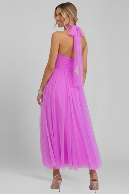 Women's Maxi Dress with Halter Neck and Layered Skirt