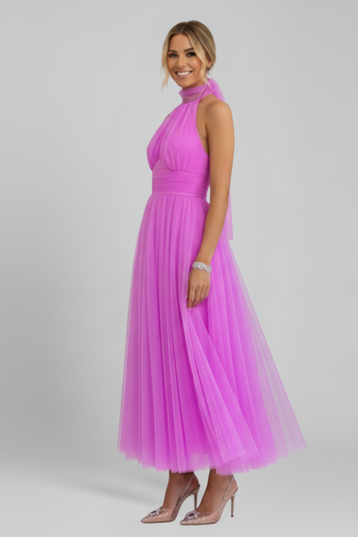 Women's Maxi Dress with Halter Neck and Layered Skirt
