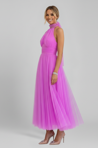 Women's Maxi Dress with Halter Neck and Layered Skirt