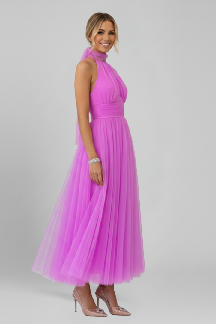 Women's Maxi Dress with Halter Neck and Layered Skirt