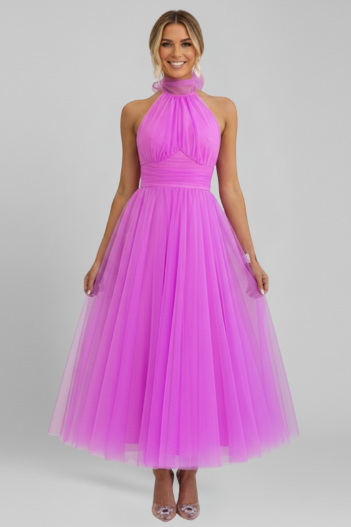 Women's Maxi Dress with Halter Neck and Layered Skirt