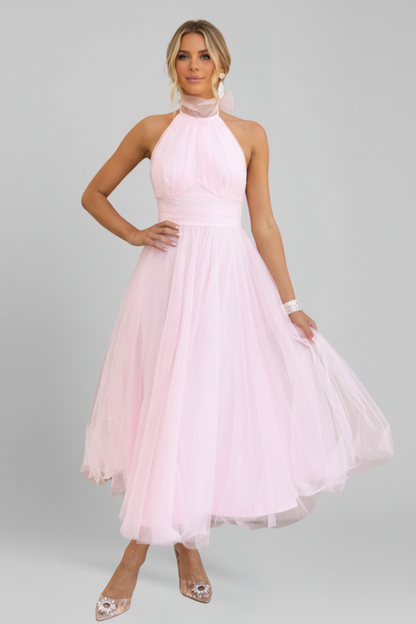 Women's Maxi Dress with Halter Neck and Layered Skirt