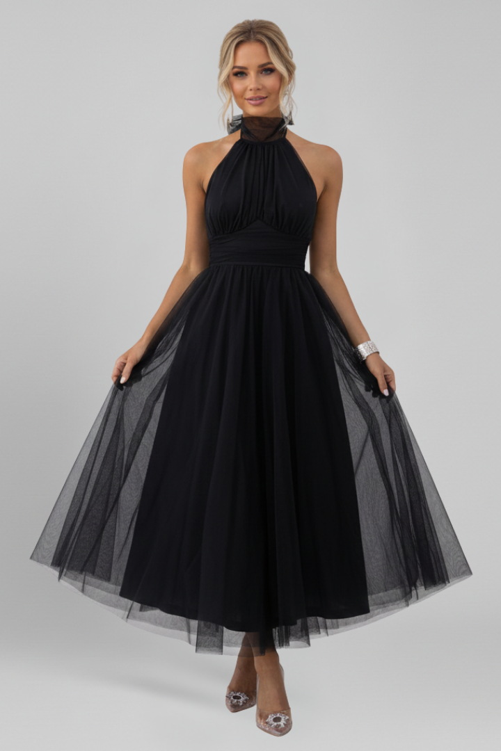 Women's Maxi Dress with Halter Neck and Layered Skirt