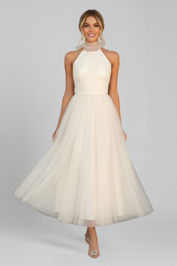 Women's Maxi Dress with Halter Neck and Layered Skirt