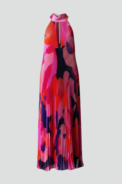 Women's Maxi Dress with Pleated Skirt and Sleeveless Cut