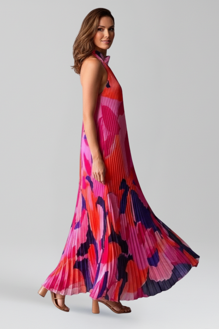 Women's Maxi Dress with Pleated Skirt and Sleeveless Cut