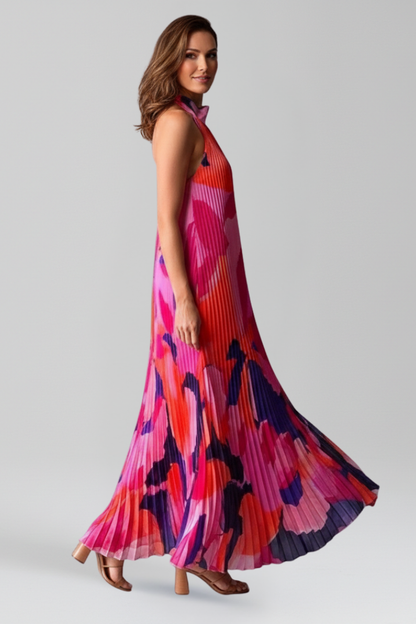 Women's Maxi Dress with Pleated Skirt and Sleeveless Cut