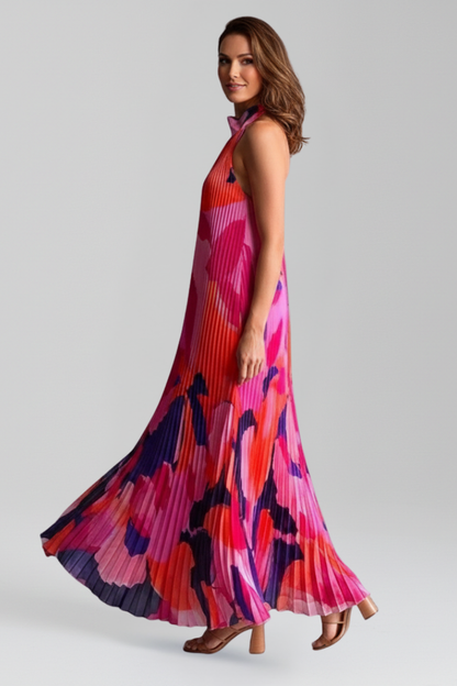 Women's Maxi Dress with Pleated Skirt and Sleeveless Cut