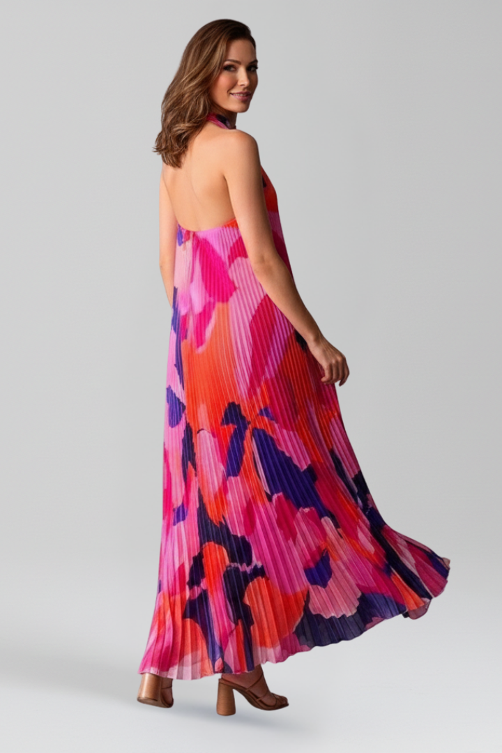 Women's Maxi Dress with Pleated Skirt and Sleeveless Cut