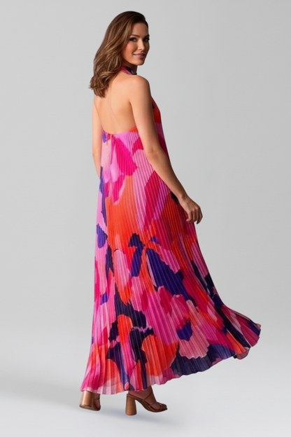 Women's Maxi Dress with Pleated Skirt and Sleeveless Cut