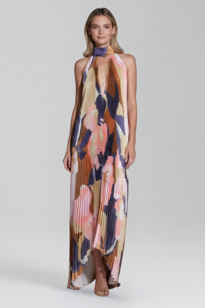 Women's Maxi Dress with Pleated Skirt and Sleeveless Cut