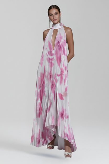 Women's Maxi Dress with Pleated Skirt and Sleeveless Cut