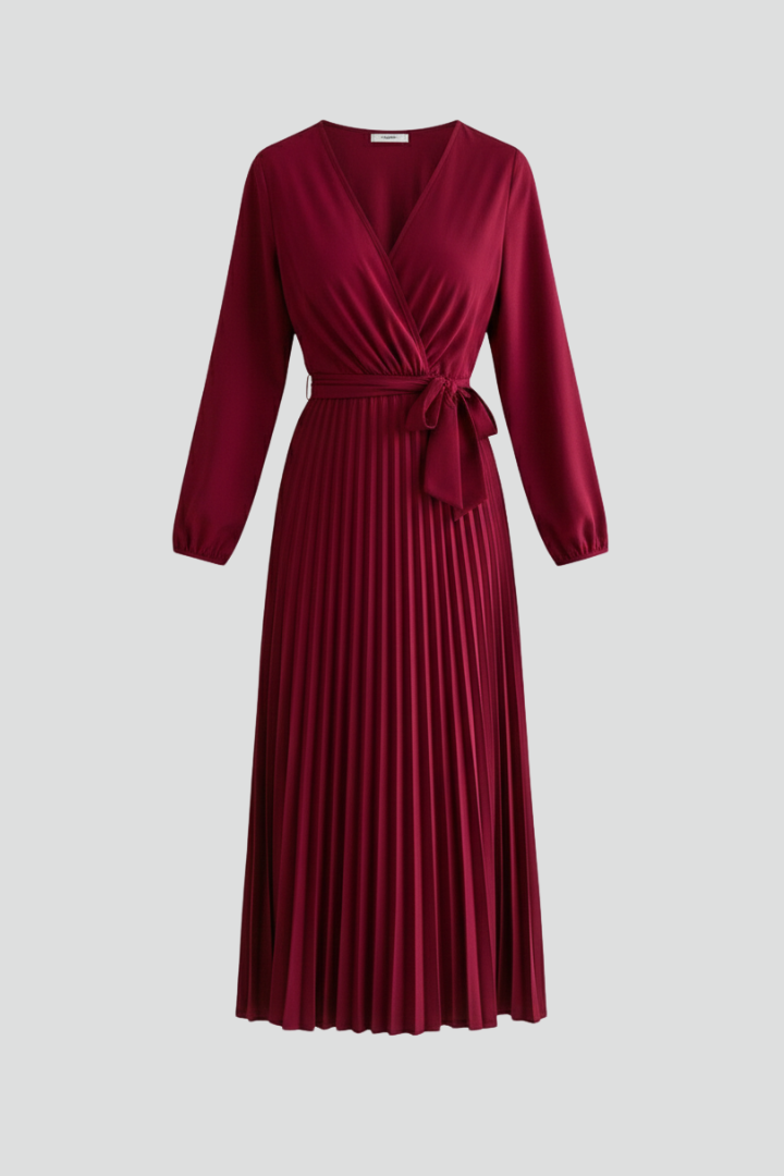 Women's Maxi Dress with Pleated Skirt and Sleeves