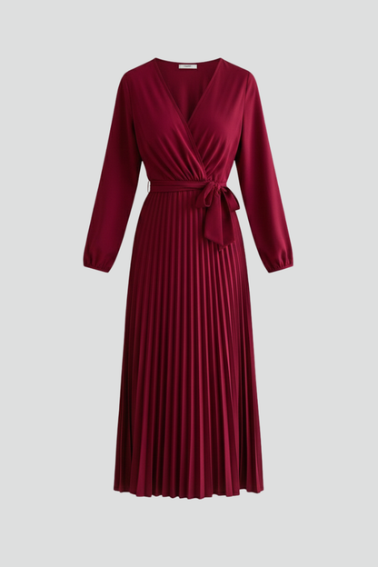 Women's Maxi Dress with Pleated Skirt and Sleeves