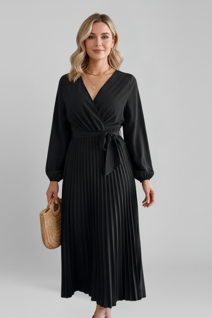 Women's Maxi Dress with Pleated Skirt and Sleeves