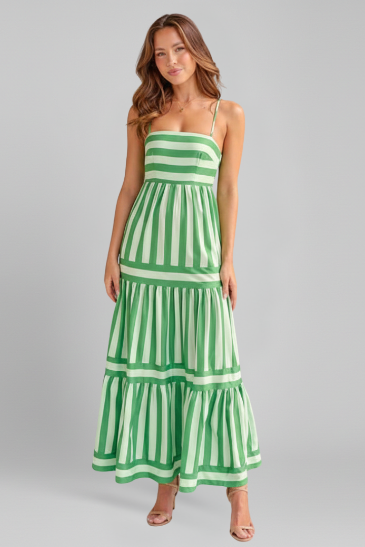 Women's Maxi Dress with Shoulder Straps and Tiered Skirt