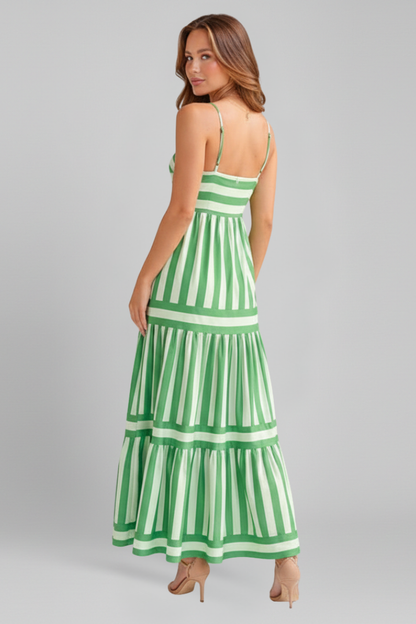 Women's Maxi Dress with Shoulder Straps and Tiered Skirt