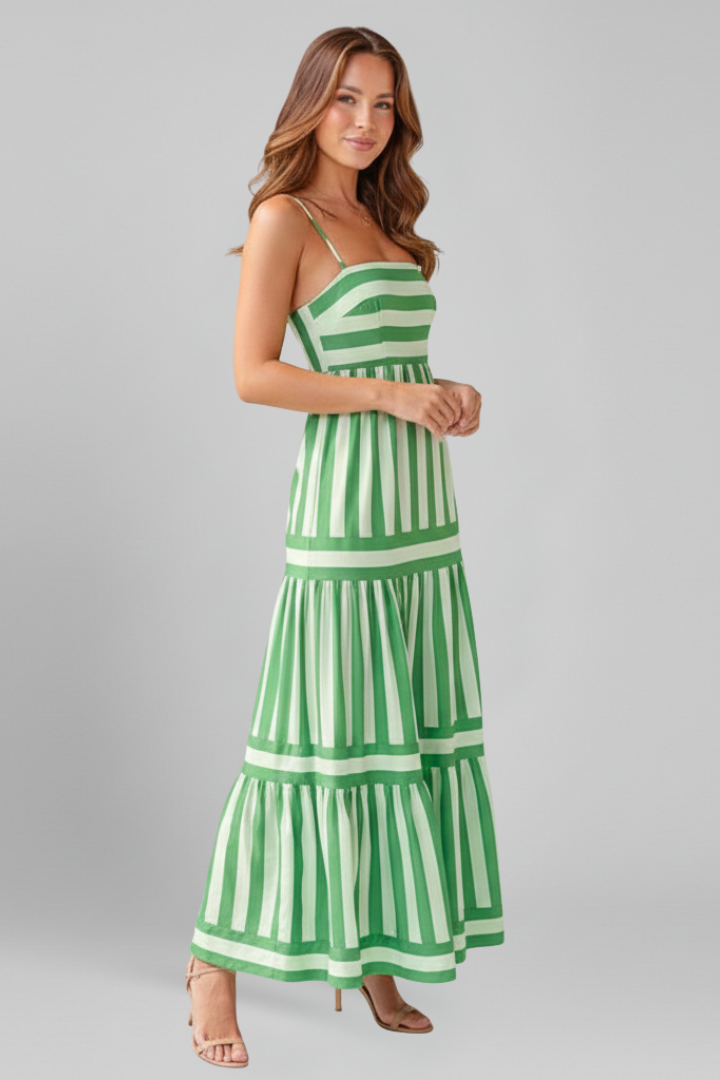 Women's Maxi Dress with Shoulder Straps and Tiered Skirt