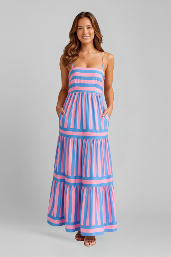 Women's Maxi Dress with Shoulder Straps and Tiered Skirt