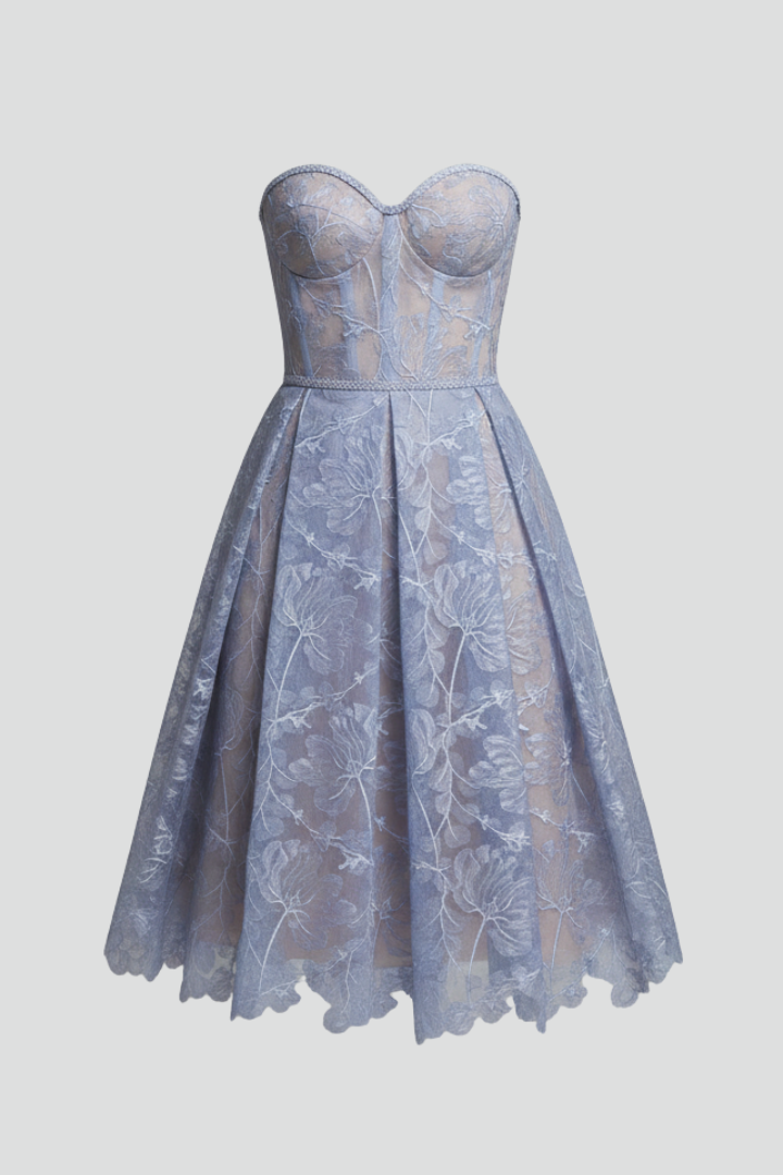 Women's Midi Dress with Corset Bodice and Lace Skirt