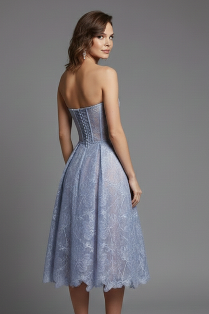 Women's Midi Dress with Corset Bodice and Lace Skirt