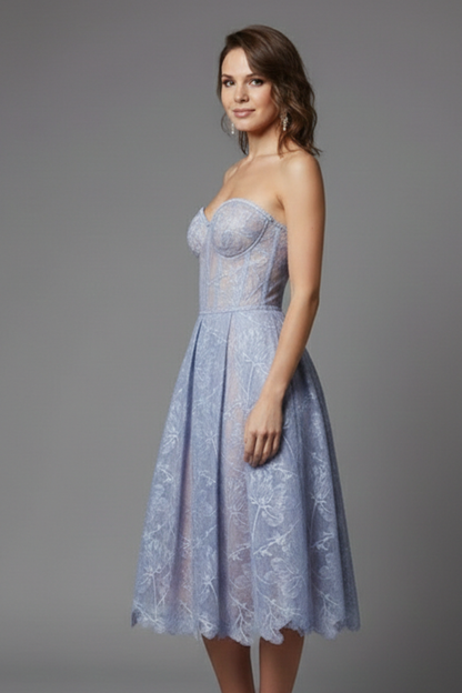 Women's Midi Dress with Corset Bodice and Lace Skirt