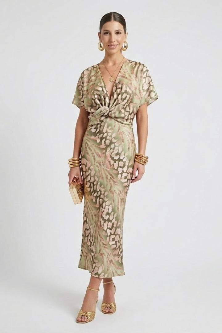 Women's Midi Dress with Pleated Skirt and Floral Print