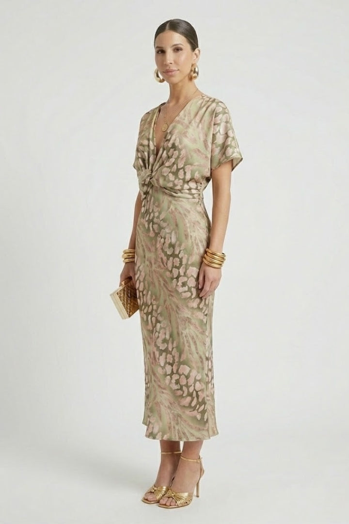 Women's Midi Dress with Pleated Skirt and Floral Print