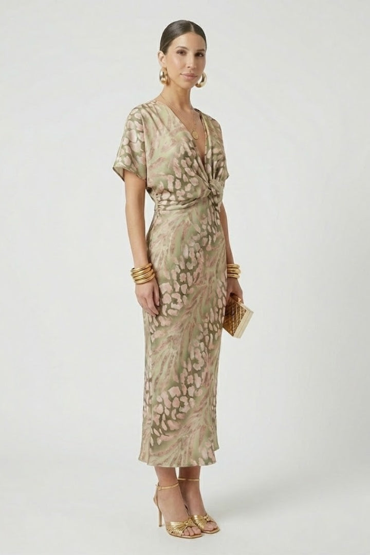 Women's Midi Dress with Pleated Skirt and Floral Print