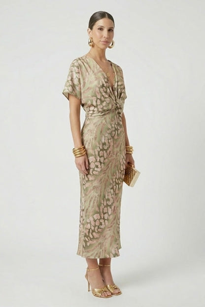 Women's Midi Dress with Pleated Skirt and Floral Print