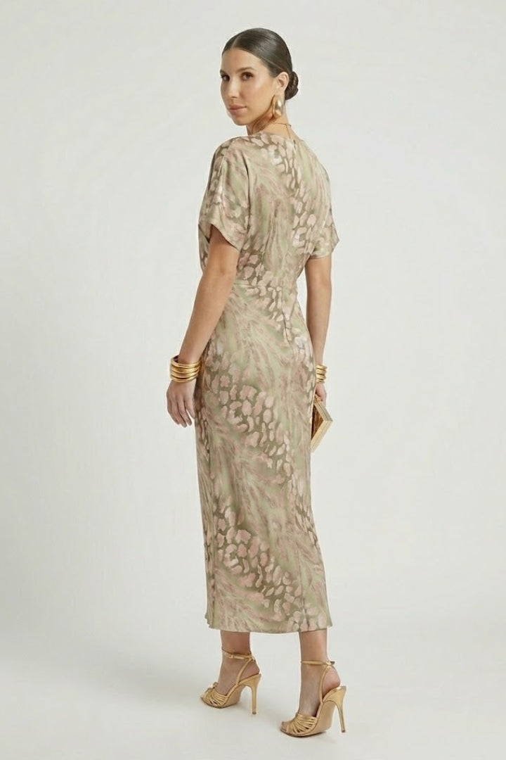 Women's Midi Dress with Pleated Skirt and Floral Print